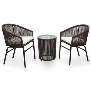 vidaXL 3 pcs conjunto de bistr&ocirc; com almofad&otilde;es vime PE castanho