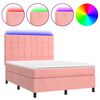 vidaXL Cama box spring c/ colch&atilde;o/LED 140x190 cm veludo rosa