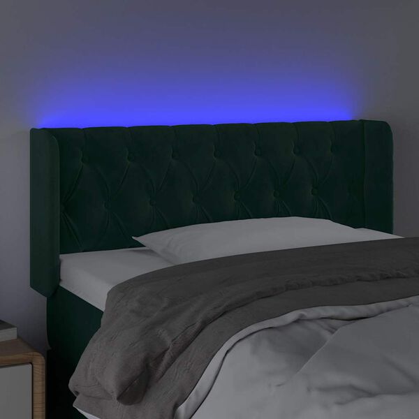 vidaXL Cabeceira cama c/ luzes LED veludo 93x16x78/88 cm verde-escuro