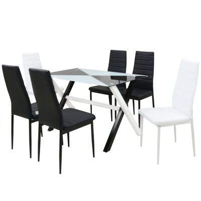 vidaXL Mesa de jantar 7 pcs e cadeiras de couro artificial