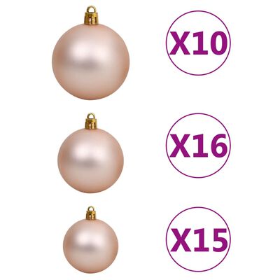 vidaXL Conj. de bolas de natal 120 pcs + pico e 300 LEDs rosa dourado
