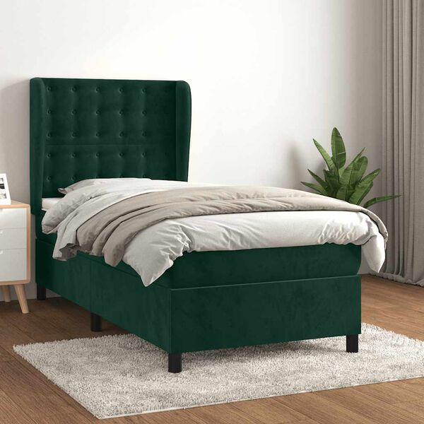 vidaXL Cama com molas/colch&atilde;o 80x200 cm veludo verde-escuro