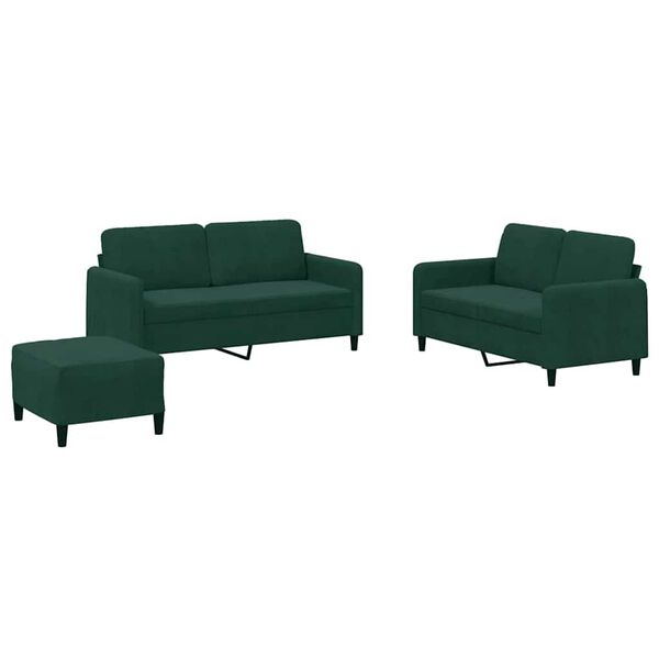 vidaXL 3 pcs conjunto de sof&aacute;s veludo verde-escuro