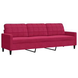 vidaXL Sof&aacute; de 3 lugares veludo 210 cm vermelho tinto