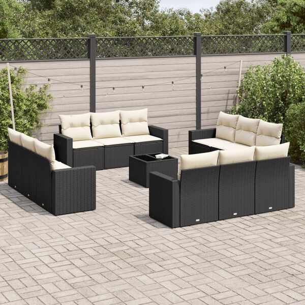 vidaXL 13 pcs conjunto de sof&aacute;s de jardim com almofad&otilde;es vime PE preto