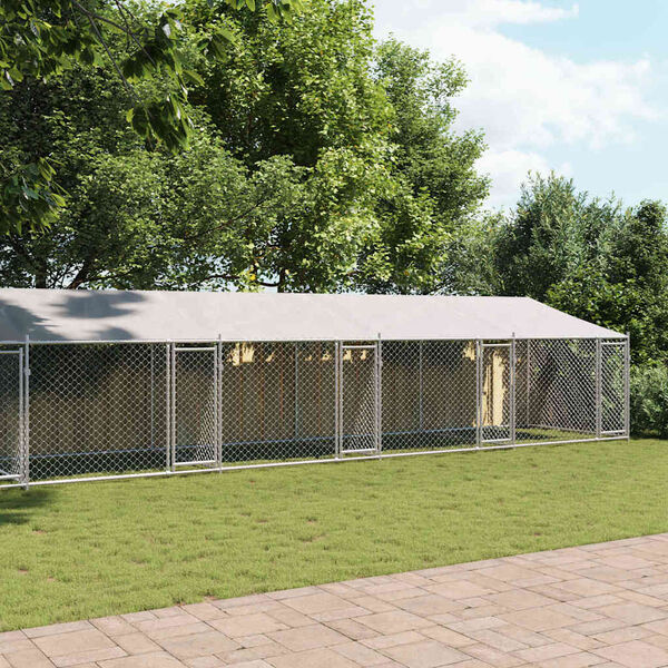 vidaXL Jaula para c&atilde;o com telhado/portas 12x2x2m a&ccedil;o galvanizado cinza
