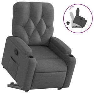 vidaXL Poltrona reclin&aacute;vel elevat&oacute;ria tecido cinzento-escuro