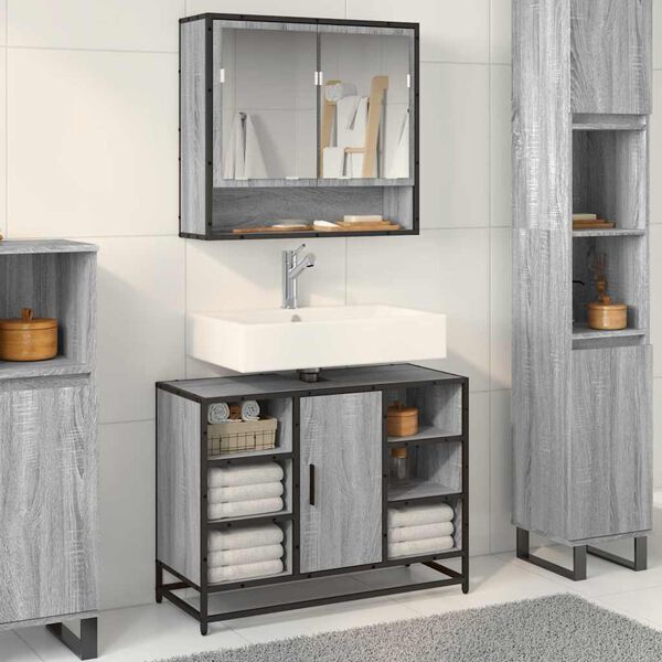 vidaXL Arm&aacute;rio p/ lavat&oacute;rio WC 80x33x60 cm deriv.madeira cinza sonoma