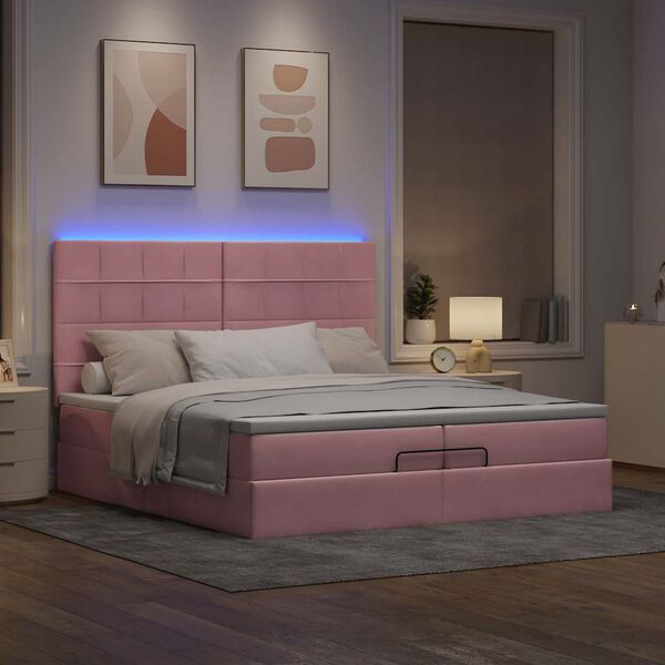 moldura de cama otomana vidaXL com colchão rosa 200x200cm Veludo