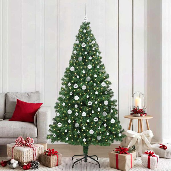 vidaXL &Aacute;rvore de Natal Artificial Verde 210 cm PVC, A&ccedil;o e Pl&aacute;stico