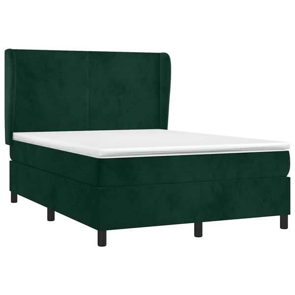 vidaXL Cama com molas/colch&atilde;o 140x190 cm veludo verde-escuro
