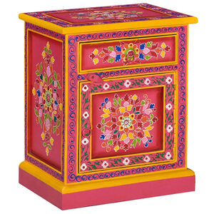 vidaXL Mesa cabeceira madeira de mangueira maci&ccedil;a rosa pintada &agrave; m&atilde;o