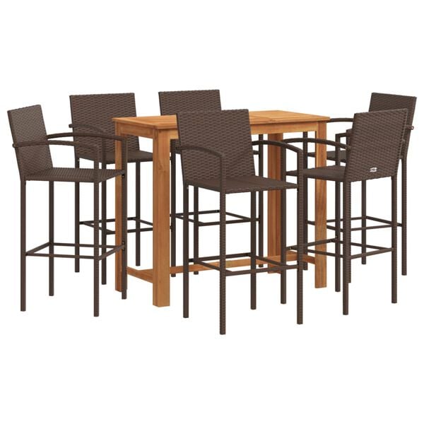 vidaXL 7 pcs conjunto de bar p/ jardim ac&aacute;cia maci&ccedil;a/vime PE castanho