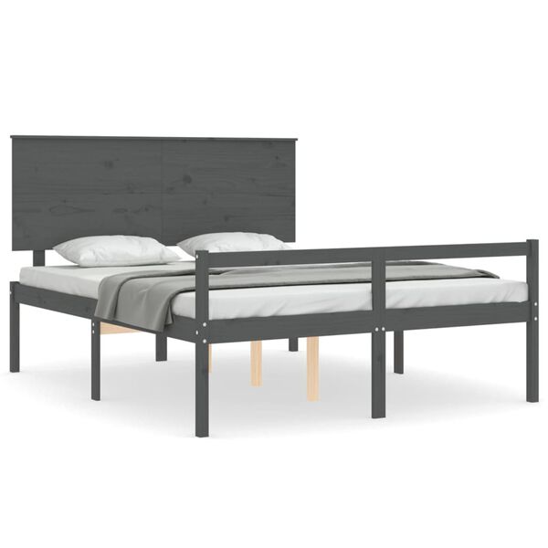 vidaXL Cama para idosos c/ cabeceira 160x200cm madeira maci&ccedil;a cinzento