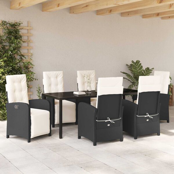 vidaXL Conjunto de Jantar para Jardim com almofada 7 pcs Preto vime PE