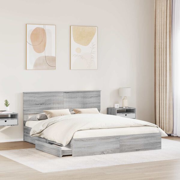 vidaXL Cama com Armazenamento com cabeceira Cinza Sonoma 160 x 200 cm