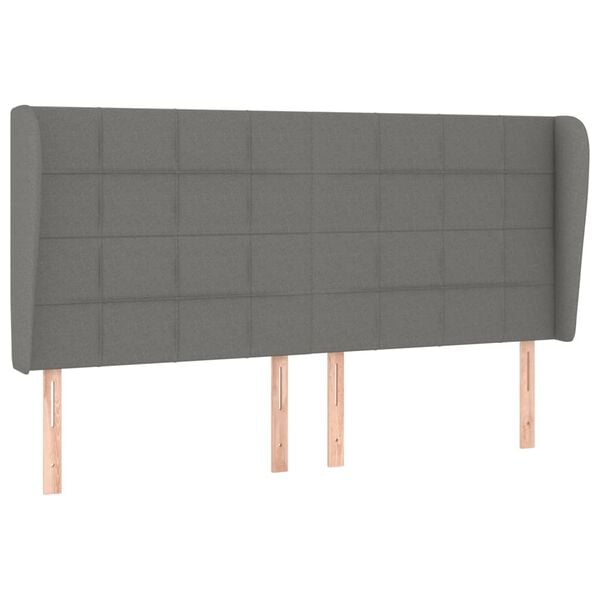 vidaXL Cabeceira cama c/ abas tecido 203x23x118/128 cm cinzento-escuro