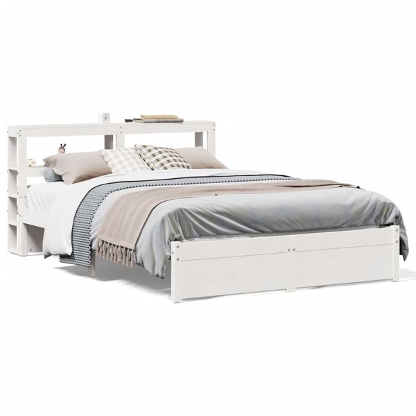 vidaXL Estrutura de cama c/ cabeceira 150x200 cm pinho maci&ccedil;o branco