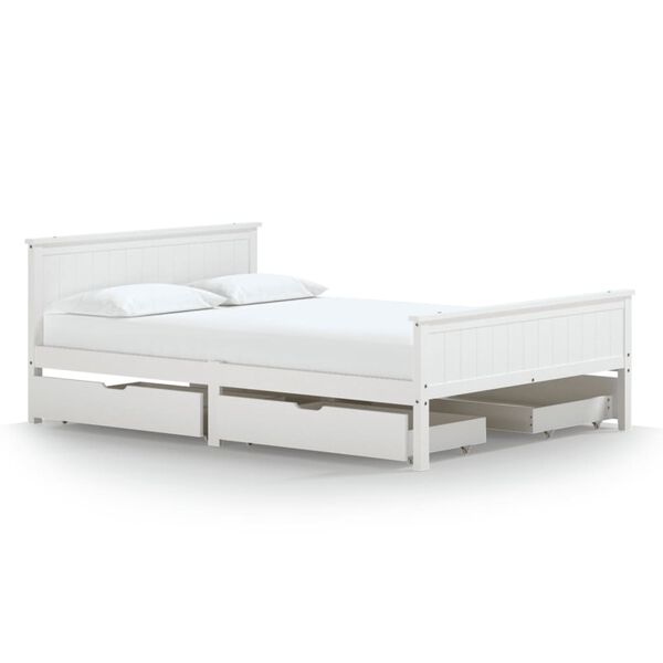 vidaXL Estrutura de cama com 4 gavetas 160x200 cm pinho maci&ccedil;o branco