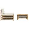 vidaXL 3 pcs conj. lounge p/ jardim em bambu c/ almofad&otilde;es branco nata