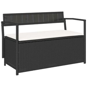 vidaXL Banco de jardim com espa&ccedil;o de armazenamento e almofada, em rattan sint&eacute;tico preto, da