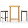 vidaXL 3 pcs conjunto de bar para jardim com almofad&otilde;es castanho