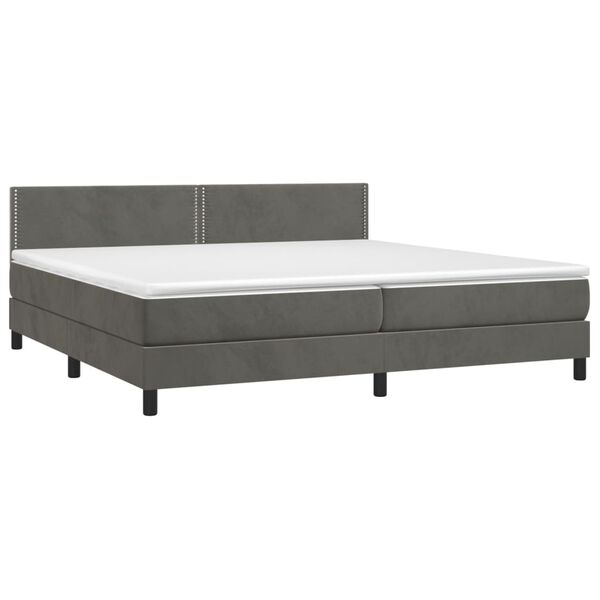 vidaXL Cama box spring c/ colch&atilde;o/LED 200x200cm veludo cinzento-escuro