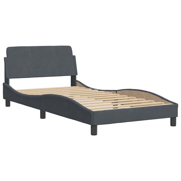 vidaXL Estrutura de cama sem colch&atilde;o Hanko 100x200 cm veludo cinzento-escuro