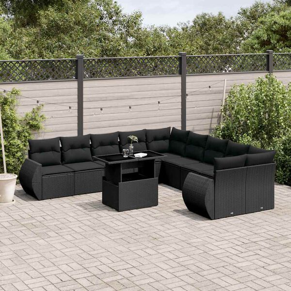 vidaXL 11 pcs conjunto sof&aacute;s de jardim c/ almofad&otilde;es vime PE preto