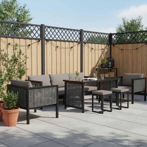 vidaXL 8 pcs conjunto lounge de jardim c/ almofadões vime PE antracite