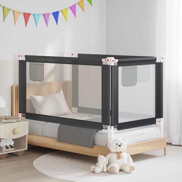 vidaXL Barra seguran&ccedil;a p/ cama infantil tecido 150x25 cm cinza-escuro