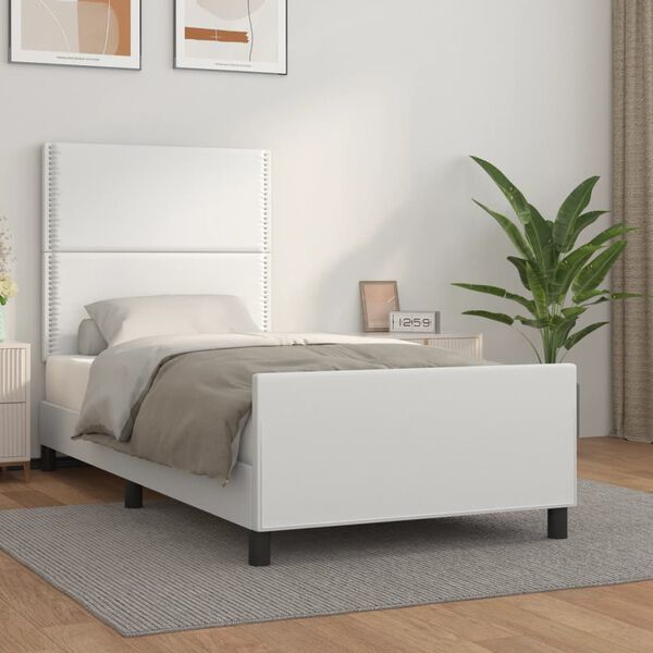 vidaXL Estrutura de cama c/ cabeceira couro artificial 80x200cm branco