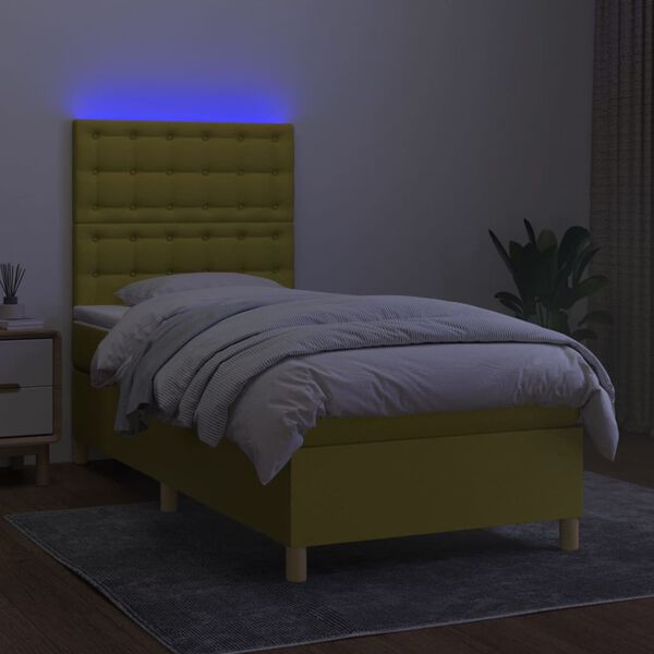 vidaXL Cama box spring c/ colch&atilde;o e LED 100x200 cm tecido verde