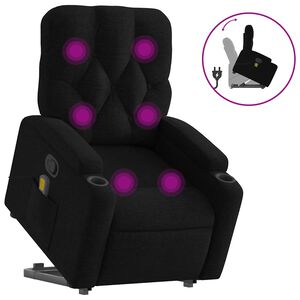 vidaXL Poltrona de massagens reclin&aacute;vel elevat&oacute;ria tecido preto