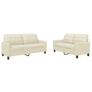 vidaXL 2 pcs conjunto sof&aacute;s c/ almofad&otilde;es couro artificial cor creme