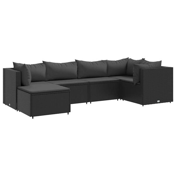 vidaXL 6 pcs conjunto lounge de jardim c/ almofadões vime PE preto