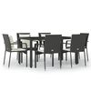 vidaXL 7 pcs conjunto de jantar p/ jardim c/ almofad&otilde;es vime PE preto