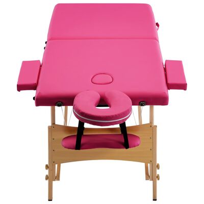 vidaXL Mesa de massagens dobrável 2 zonas madeira rosa