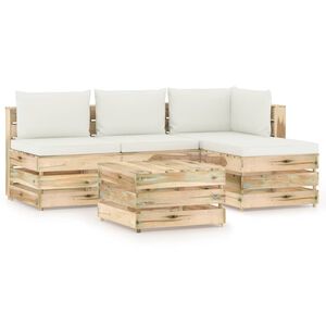 vidaXL 5 pcs conj. lounge jardim c/ almofad&otilde;es madeira impreg. verde