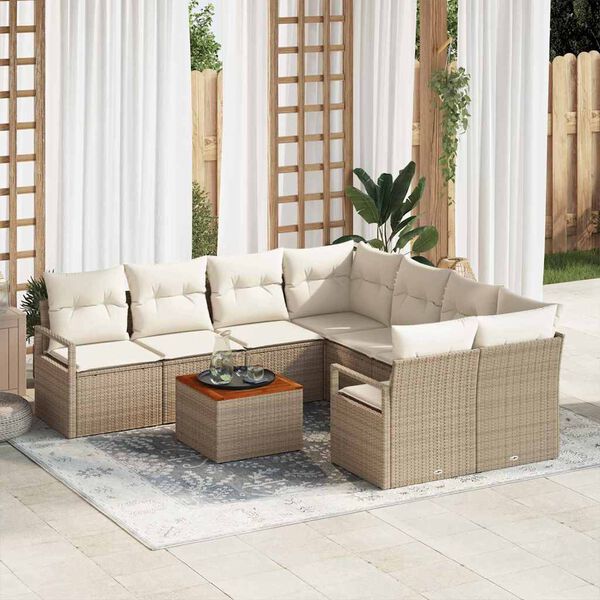 vidaXL Conjunto de Sof&aacute; de Jardim 9 pcs Bege e Creme vime PE