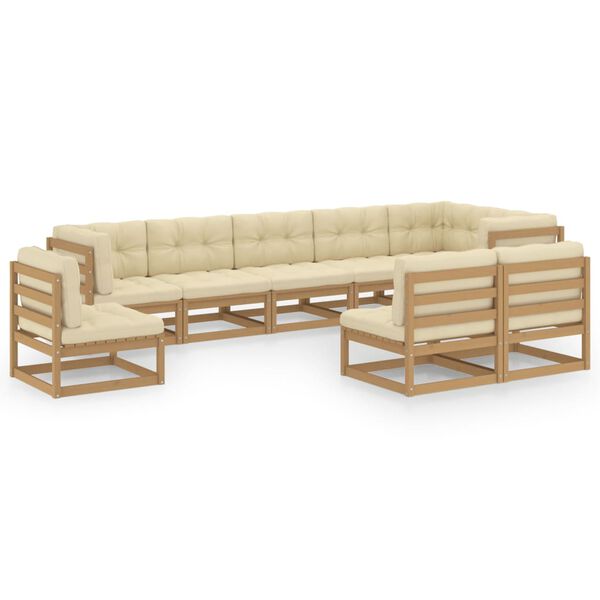 vidaXL 9 pcs conjunto lounge de jardim c/ almofad&otilde;es pinho maci&ccedil;o