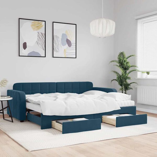 vidaXL Sof&aacute;-cama com gavet&atilde;o e gavetas 80x200 cm veludo azul