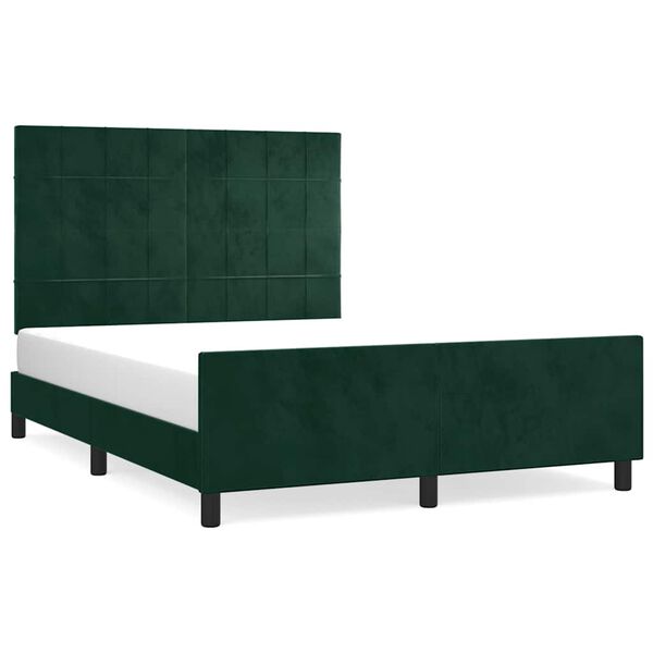 vidaXL Estrutura de cama sem colch&atilde;o 140x190 cm veludo verde-escuro