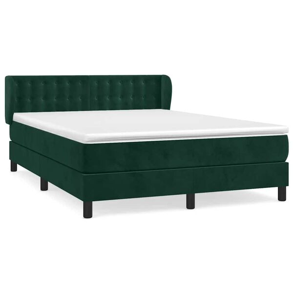 vidaXL Cama com molas/colch&atilde;o 140x200 cm veludo verde-escuro