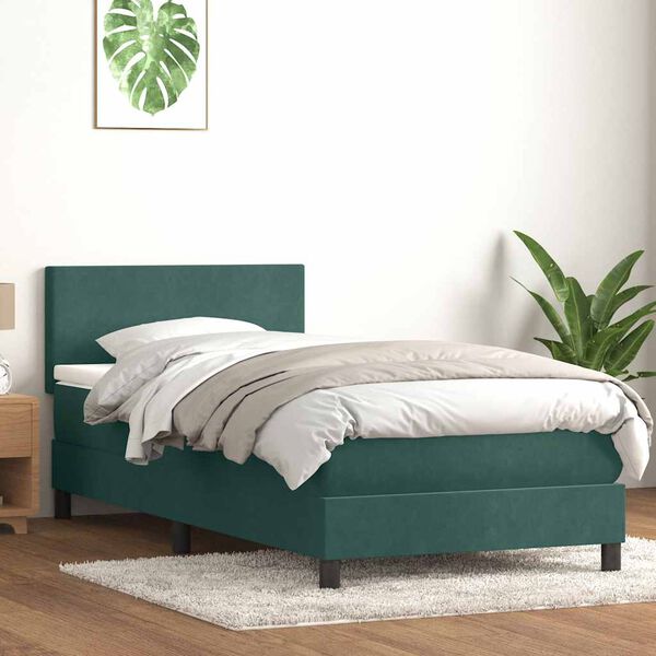 vidaXL Cama box spring c/ colch&atilde;o e LED verde-escuro 90x210 cm veludo