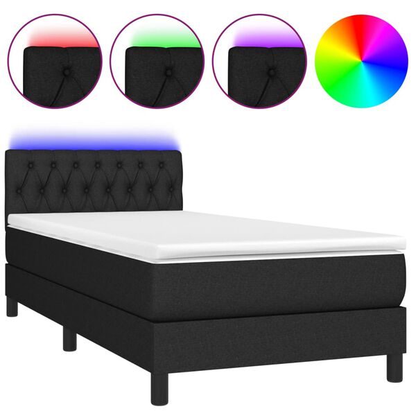 vidaXL Cama box spring c/ colch&atilde;o e LED 90x190 cm tecido preto