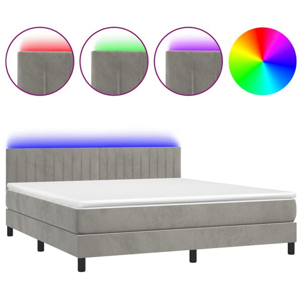 vidaXL Cama box spring c/ colch&atilde;o/LED 180x200 cm veludo cinzento-claro