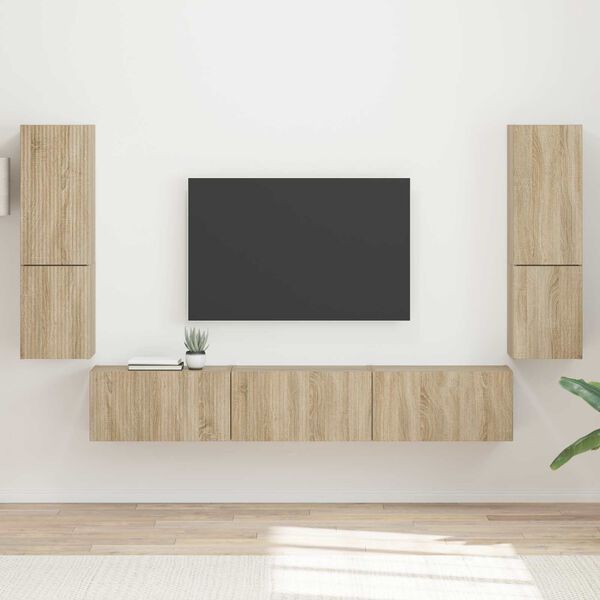 vidaXL Conjunto de m&oacute;vel de TV Montado na parede 4 pcs Carvalho Sonoma