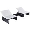 vidaXL Cadeiras jardim reclin&aacute;veis 2 pcs com mesa vime PE preto