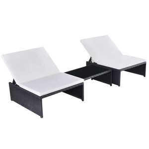 vidaXL Cadeiras jardim reclin&aacute;veis 2 pcs com mesa vime PE preto